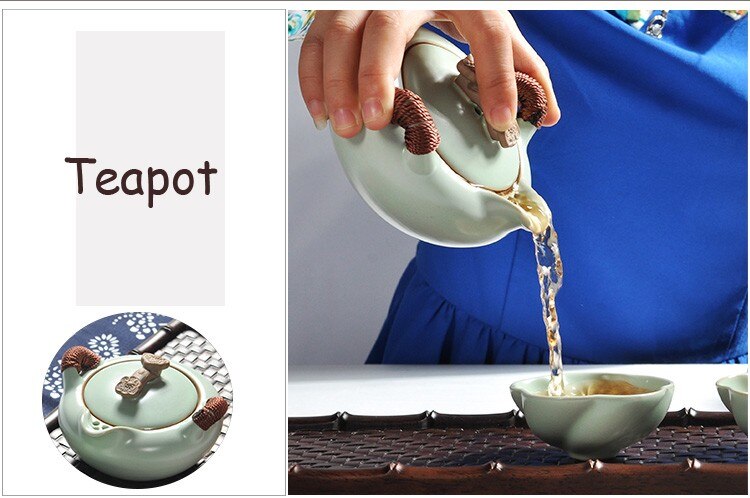 1 kande 2 kopper glathed ru ovn porcelæn tesæt celadon tekande te kop bærbar rejse tesæt tesæt quik kop tekop tekop