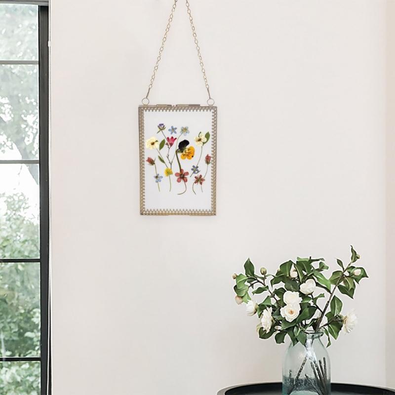 E8BD Rechteckige Metallwandmontagefoto -Rahmen mit klarem Doppelseite Glasrahmen für DIY -Kunst und gepresstes Blütenbild