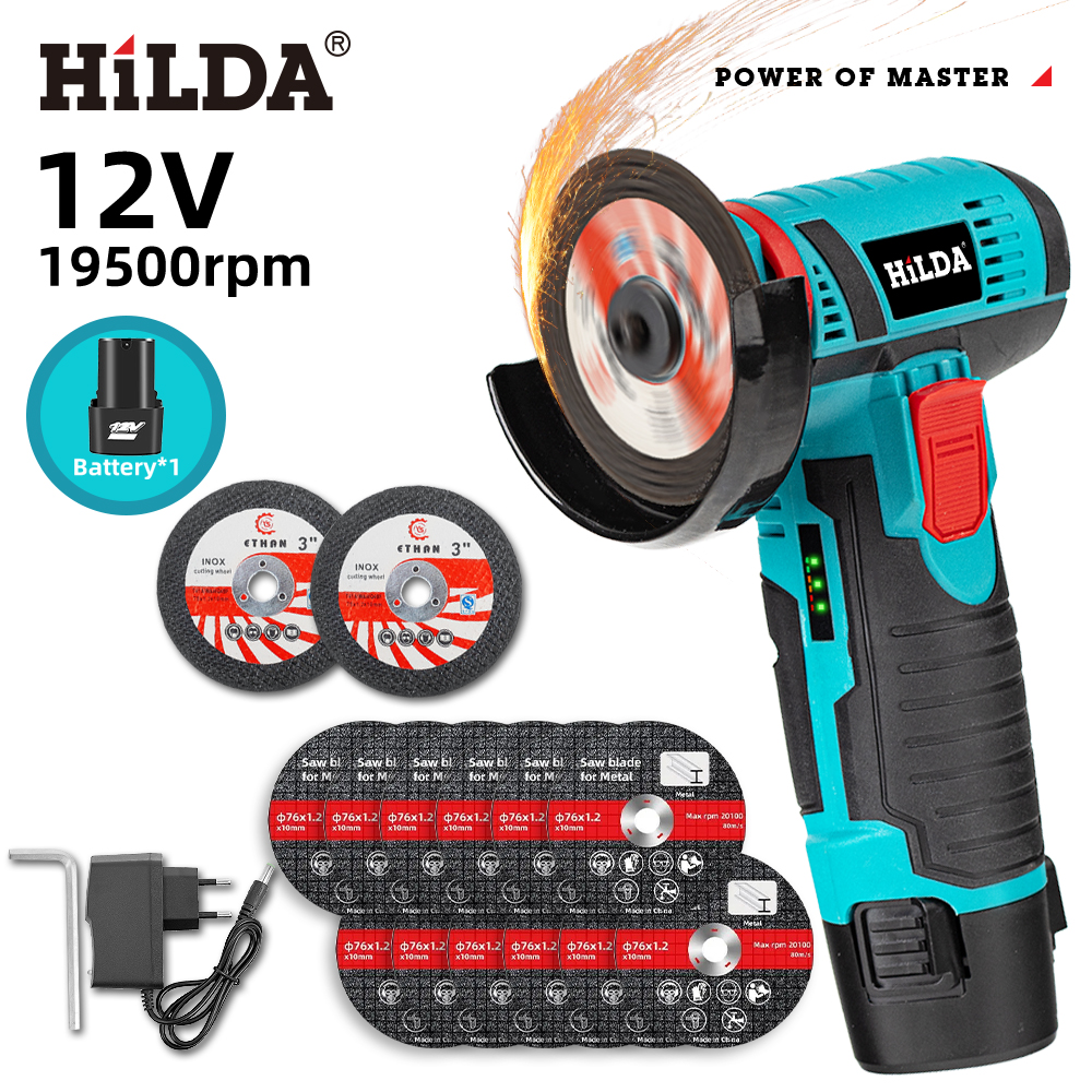 HILDA 12 V Mini-Winkelschleifer, Auto-Reparatur-Bürstenmotor, wiederaufladbar, zum Schneiden von Diamanten, kabelloses Elektrowerkzeug, Polieren und Schleifen: Brown