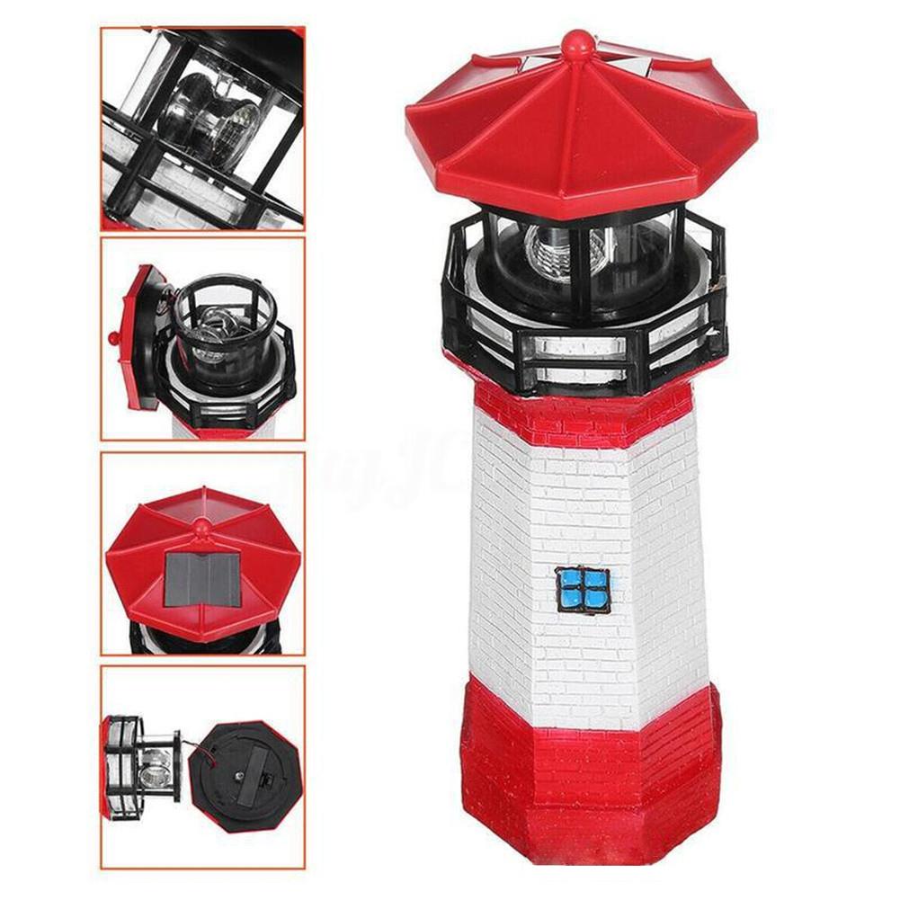 Automatically Lit LED Solar Light Lighthouse Statue Shape Rotating Outdoor Solar Powered Lamp For Garden Yard Decoration