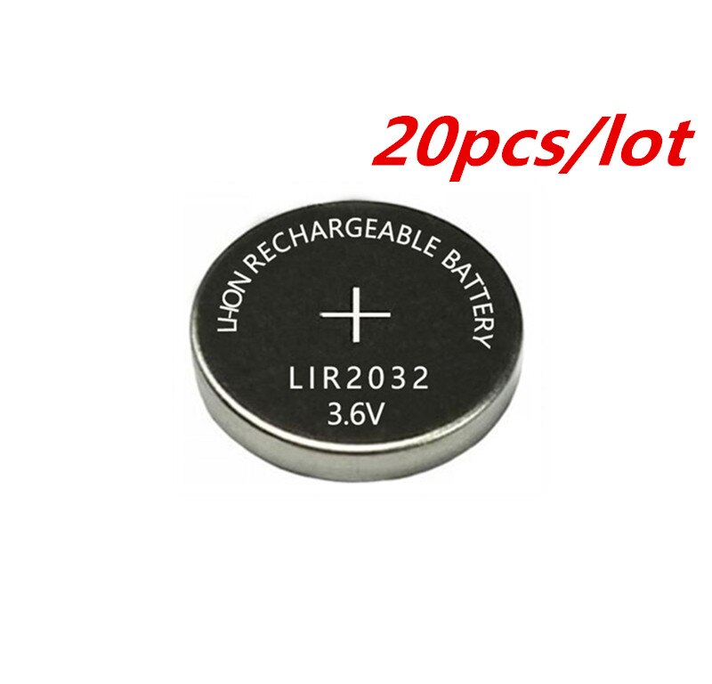 20PCS 3.6V LIR2032 lir 2032 lithium ion rechargeable battery 40mah Li-ion button coin cell replace for CR2032 CR 2032