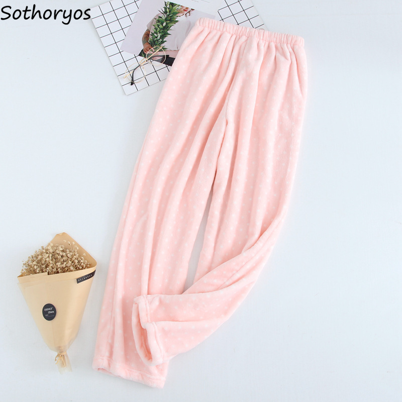 Pantalones de dormir de lunares para mujer, ropa de dormir de franela, holgada, gruesa y acogedora, con bolsillos adorables para estudiantes, combina con todo, Popular