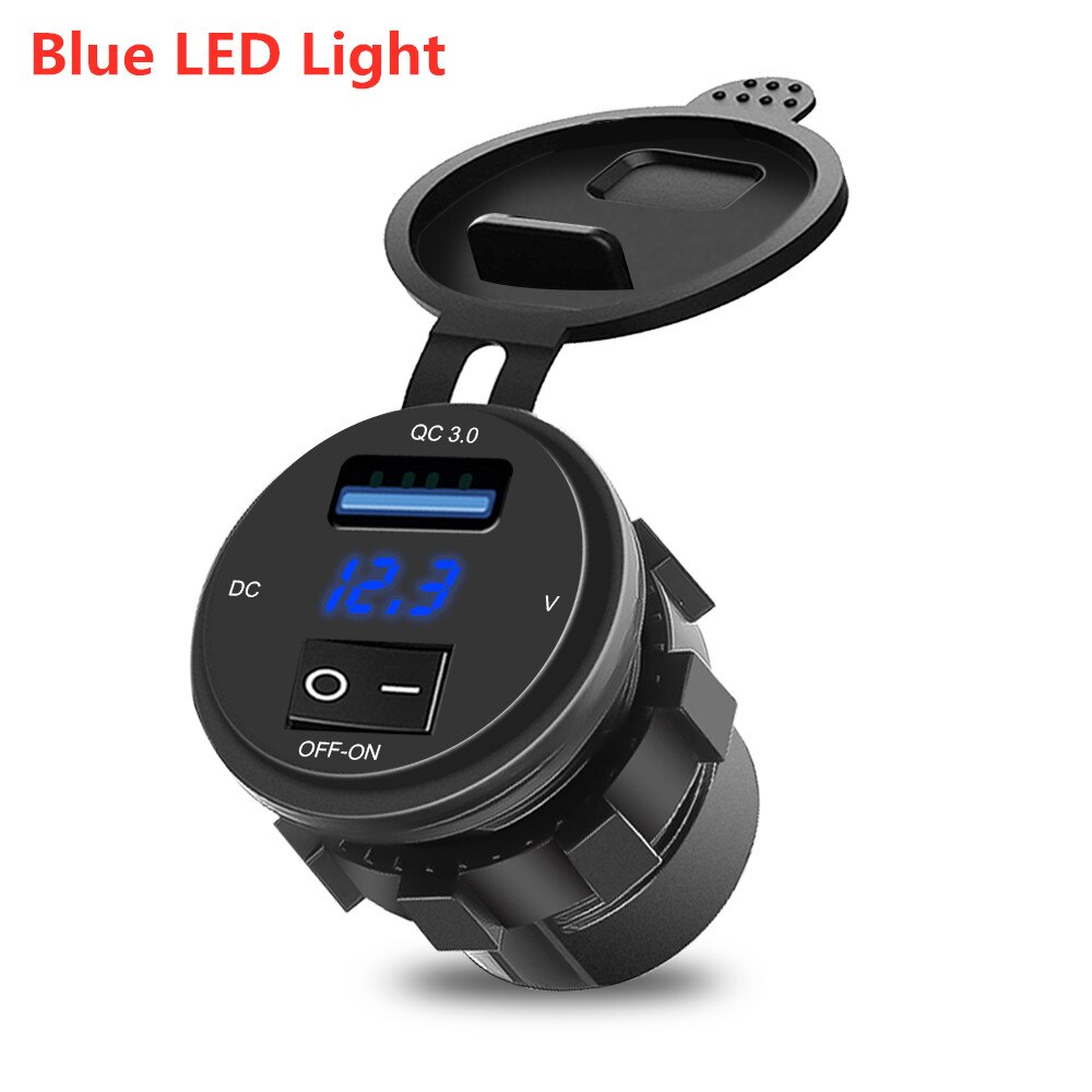 Universal- Mini 12 V-24 V USB Auto Ladegerät Mit LED Licht Energie Adapter Auto Buchse Separaten Schalter Für QO3.0 Für Auto: Blau LED hell