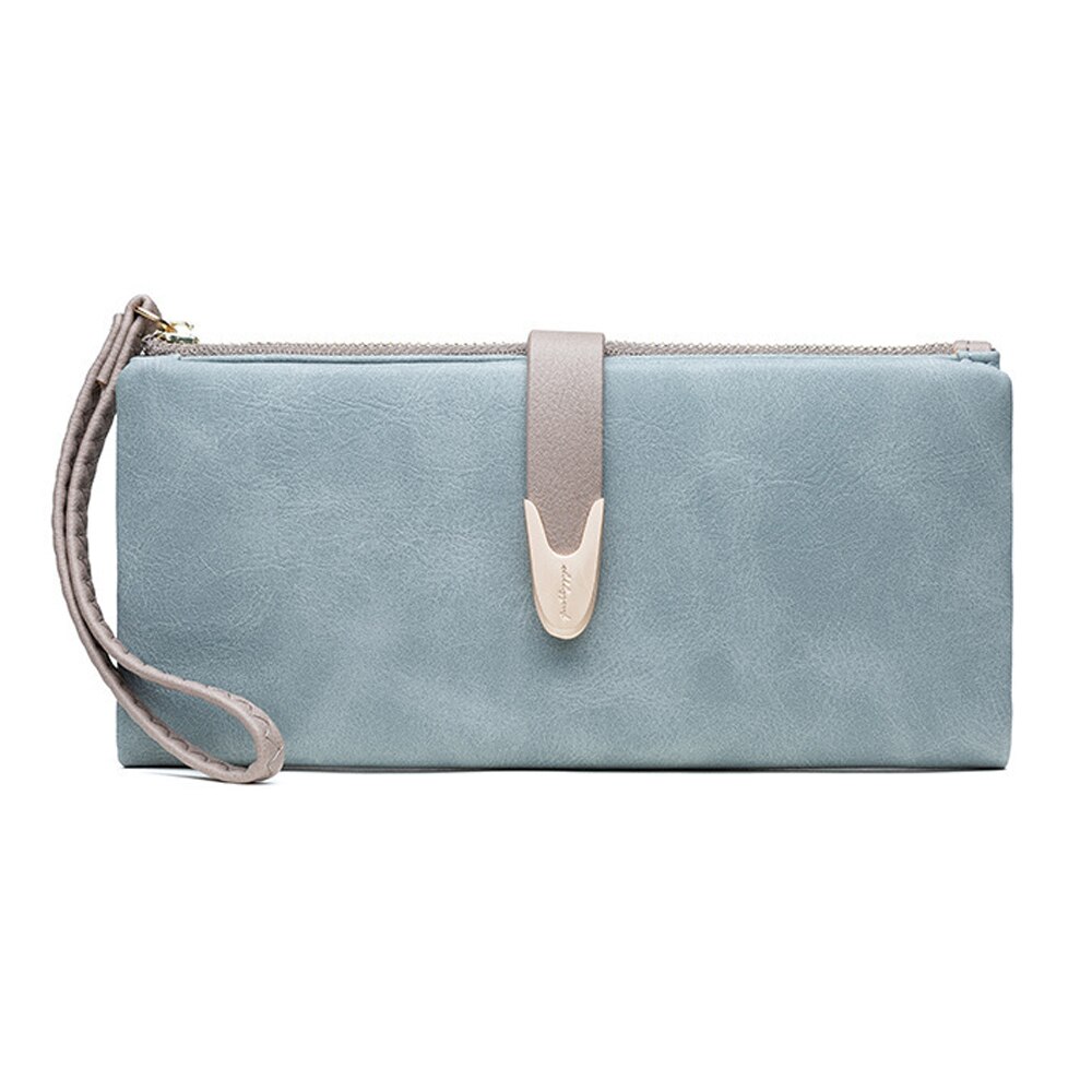 Large Capacity Women Pu Leather Wallets Female Multifunctional Hasp Purses Phone Wallet Coin Card Holders Long Wristlet Clutch: Light blue Long