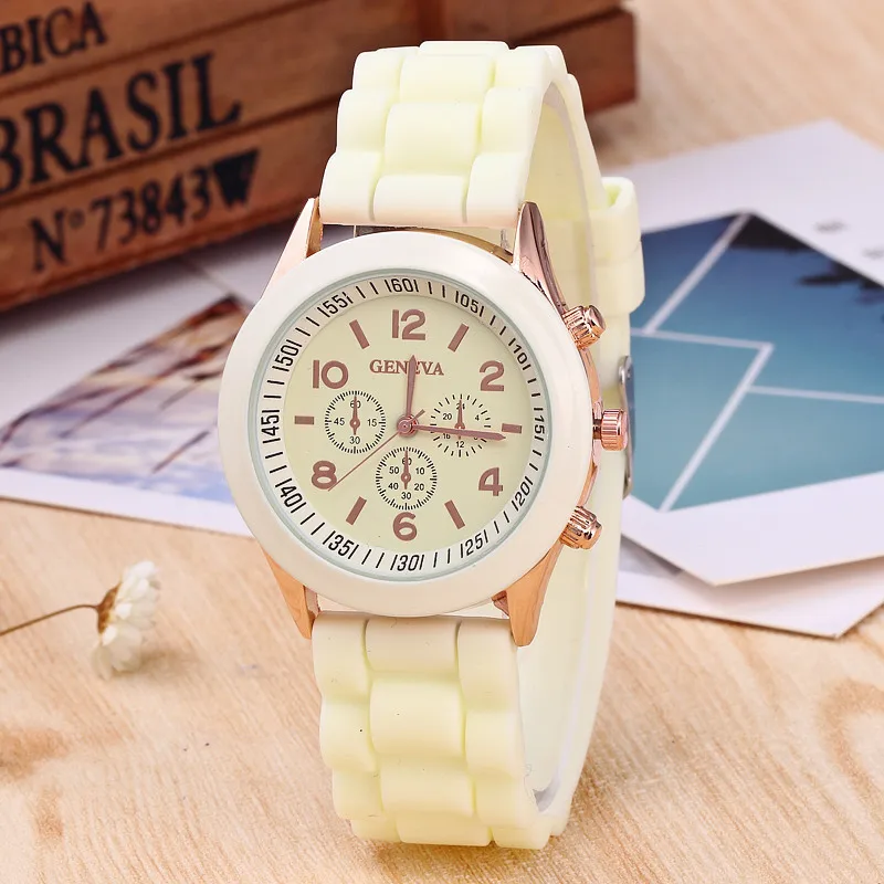 Brand Geneva Ladies Watch Student Silicone Strap Quartz Wristwatch for Women Clock Relogio Feminino: Multicolor