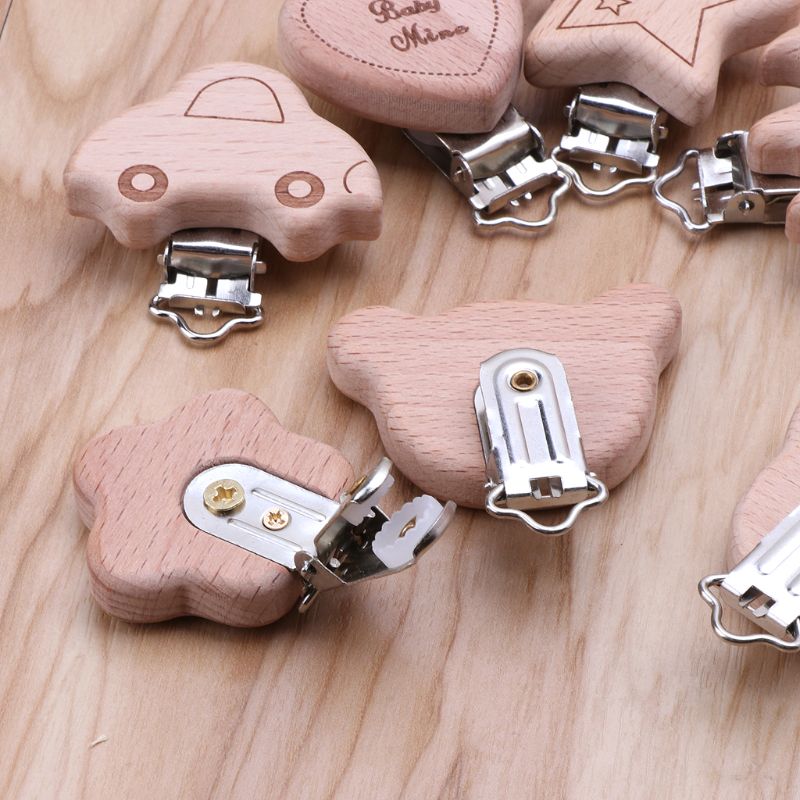 8 Style Lovely Wooden Pacifier Chain Natural Beech Wood Baby Pacifier