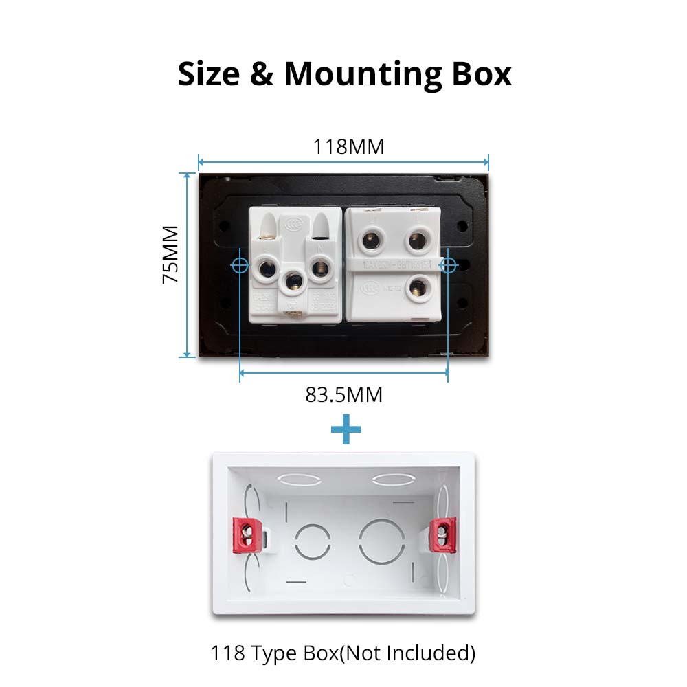 Wallpad DIY Black Tempered Glass Stainless Steel Aluminum Panel Wall Light Switch and Socket 118*75mm Module Frame Only
