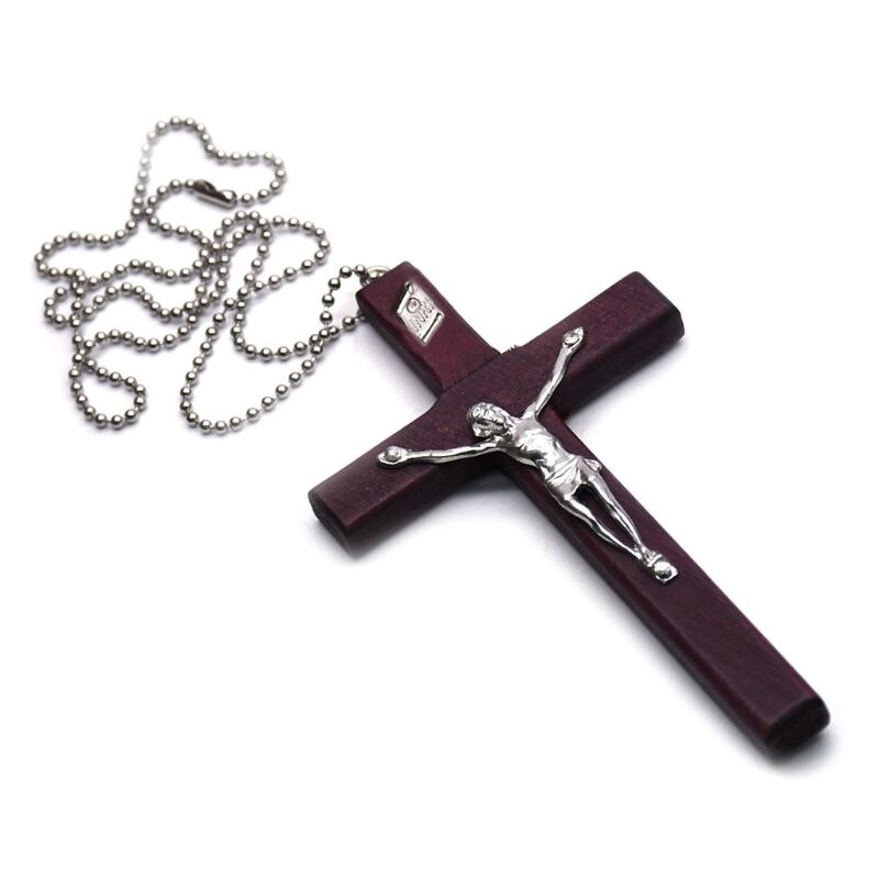 Houten Religieuze Jesus Cross Ketting Christian Kruisbeeld Hangend Met Ketting Sieraden Charm Cadeaus Voor Mannen