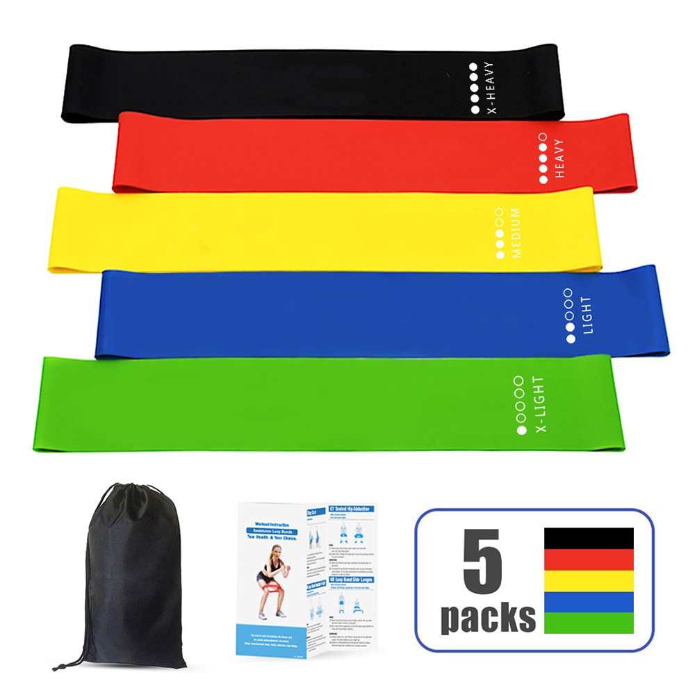 5 Workout Bands Fitness Equipment Exercise Resistance Loop Bands Set Of With Carry Bag For Legs Butt Arms Yoga Fitness Pilates: 5pcs Bands set