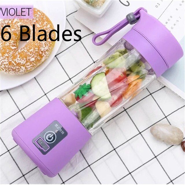 Tragbare Mini Orange Presse Entsafter Tasse Flasche USB Elektrische Obst Zitrus Zitrone Entsafter Milch Rührgerät 380ML Ladung Entsafter: 6 Klingen Violett