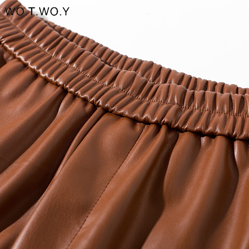 Wotwoy elastisk hög midja fleece raka skinnbyxor kvinnor löst lapptäcke konstläder byxa kvinnor fickor mujer pantalone