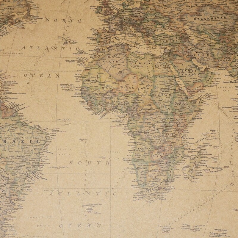 2 pcs World map Poster Kraft paper 72.5*47cm Student stationery World geography Wallpapers Home Decor Decorative paintings