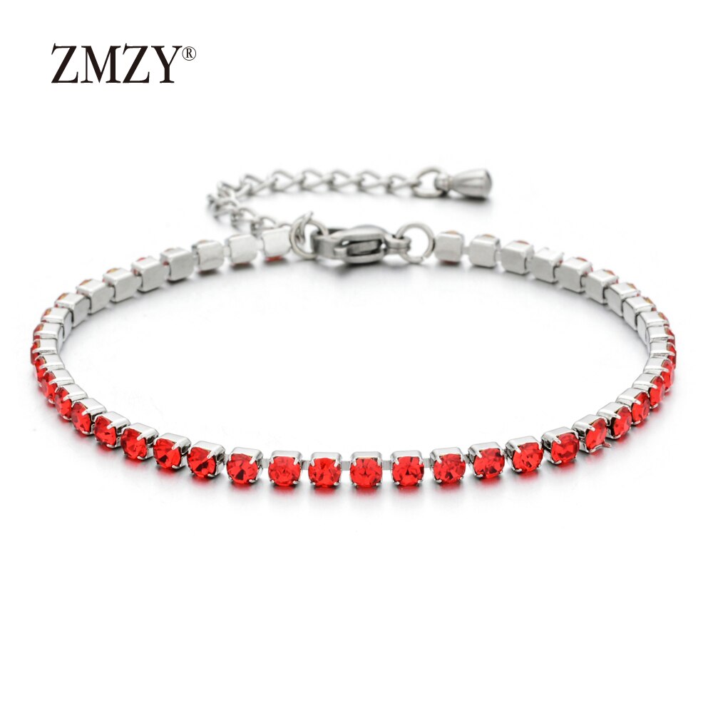 ZMZY 304L Bracelet en acier inoxydable strass brillant cubique zircone Tennis lien Bracelets pour femmes bijoux de mariage: red