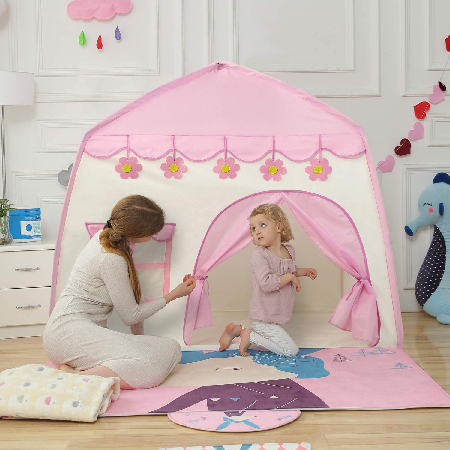 Kinderen Speelhuisje Tent Zachte Oxford Stof Grote Speelhuis Puinhoop Venster Winkel Draagtas Indoor Outdoor Speelgoed Cadeau Voor Kinderen jongen Meisje