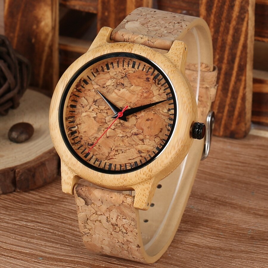 YISUYA, nueva , relojes de madera con esfera de corcho para escoria, reloj de cuarzo, vestido de mujer, reloj Original de madera de bambú para hombre y mujer, para hombre y mujer