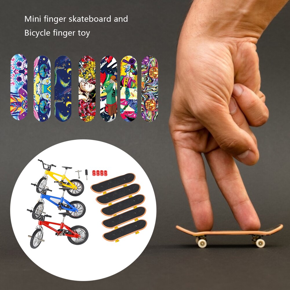 Mini Finger Skateboards And Bikes Set Finger Toys Fingerboards With Replacement Wheels Tools For Children