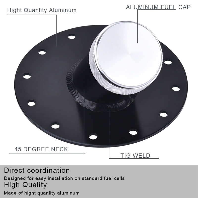 SPEEDWOW 45-Degree Fuel Cell Gas Tank Filler Neck+Aluminum Cap Black Fuel Tank Cover