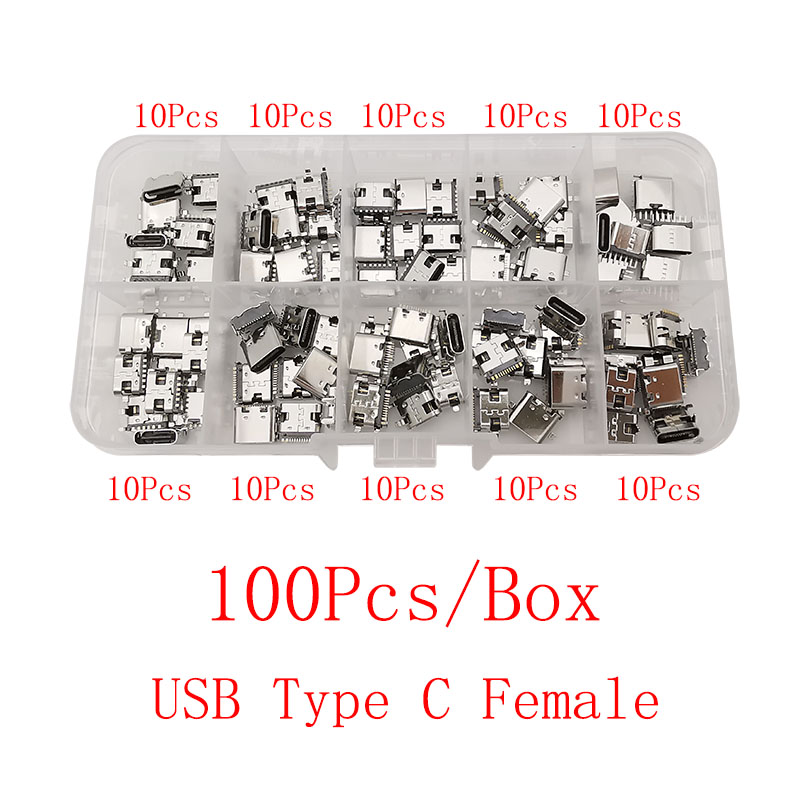 Puerto de carga hembra USB tipo C, conector tipo C de 2/6/16 pines, enchufe SMD PCB, soldadura DIY, reparación, adaptador de conector USB-C tipo C, 1 caja
