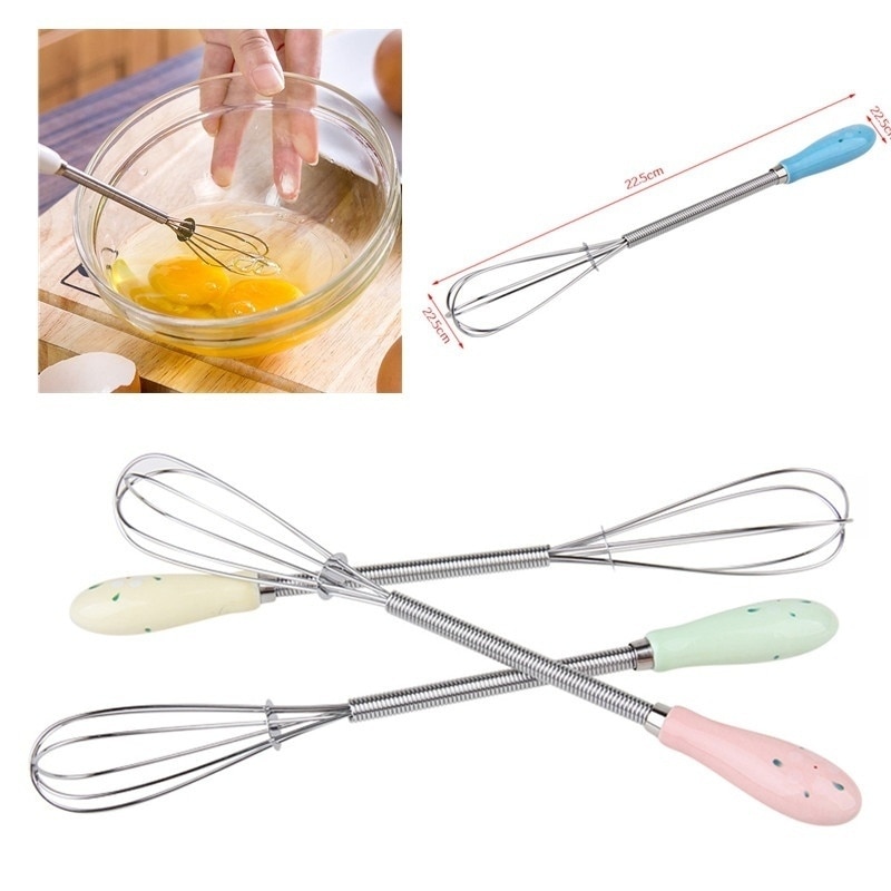 Kitchen Small Tools Manual Spring Handle Stainless Steel Egg Whisk Egg Mixer Baking Utensils Chinese Egg Agitator Cooking Tools