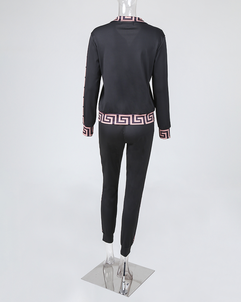 femmes deux pièces costume ensembles femme grande taille grec Fret imprimer manteau & pantalon ensembles