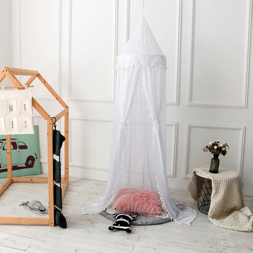 ¡Novedad de ! Encantadora cama para chico/bebé, dosel de borla Rosa, mosquitera, cortina, ropa de cama, tienda de cúpula redonda