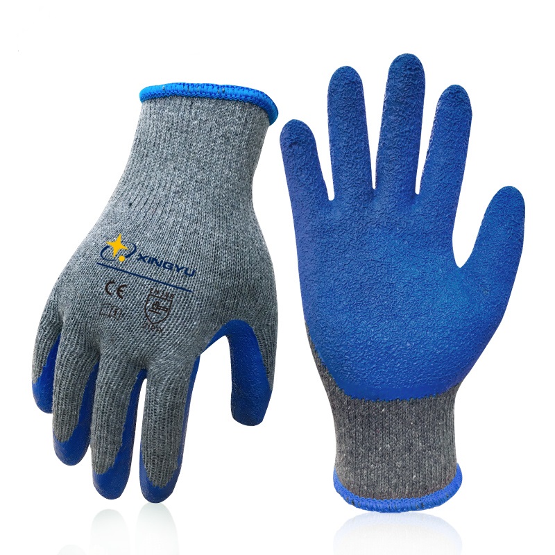 Rubber Handschoenen Geel Katoen Latex Gecoate Anti-Slip Werkhandschoenen Voor Bouw Tuinieren Vrouwen Mannen Werken Veiligheid Handschoen: Blauw / S