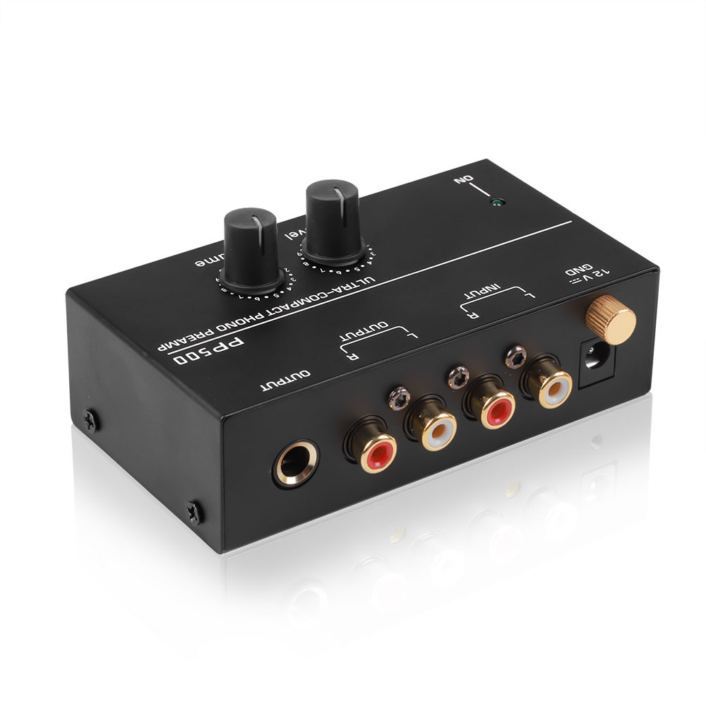 Ultracompacte Phono-voorversterker Voorversterker Voorversterker met niveau-volumeregeling 2xRCA-ingang 2xRCA-uitgang 1/4" TRS-uitgangsinterface