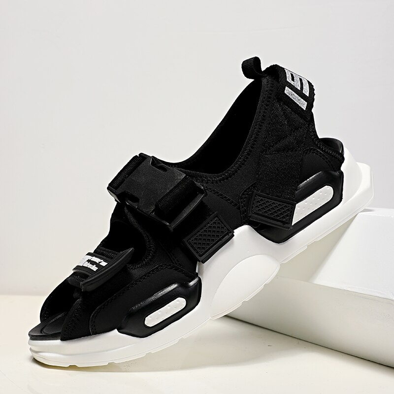 HUDENG Römischen Herren Gladiator Sandalen lässig Bequem und Weich Plattform Strand Sandalen Männliche Schuhe Sommer: 777Schwarz / 9