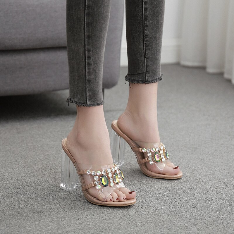 Lemai Zomer Clear Perspex Hak Vrouw Slippers Mode Transparante Diamant Kristal Sandalen Dames Partij Schoenen