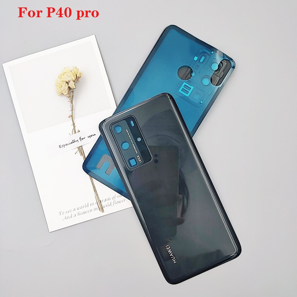 Huawei P40 P 40 Pro Battery Cover Back Glass Panel Rear Housing Case For P 40 Battery Protect Shell With Camera Lens Frame +Logo: black P40pro