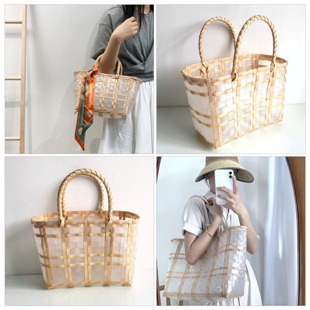Panier plastique tissé, 1 pièce, panier de courses, sac de plage étanche, sac à main