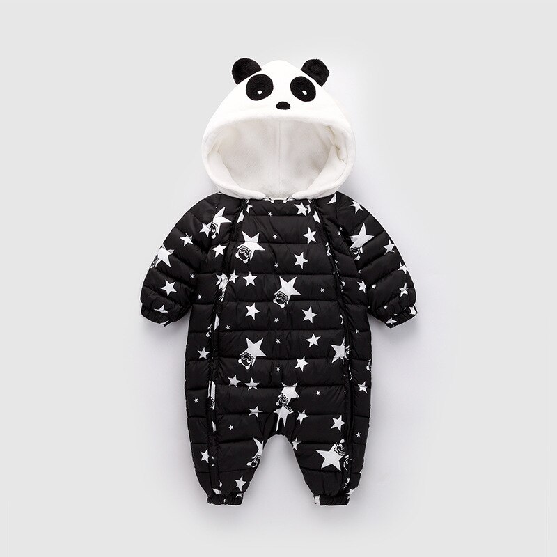 Baby jumpsuit kleding pasgeboren baby jongen eend eend koud bescherming gewatteerde kind baby snowsuit: Black