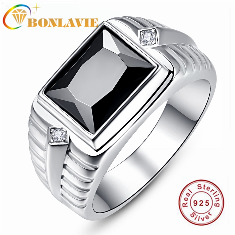 Bonlavie 925 Sterling Zilver Gemaakt Gemaakt Black Onyx Heren Ring Voor Bruiloft En Engagement