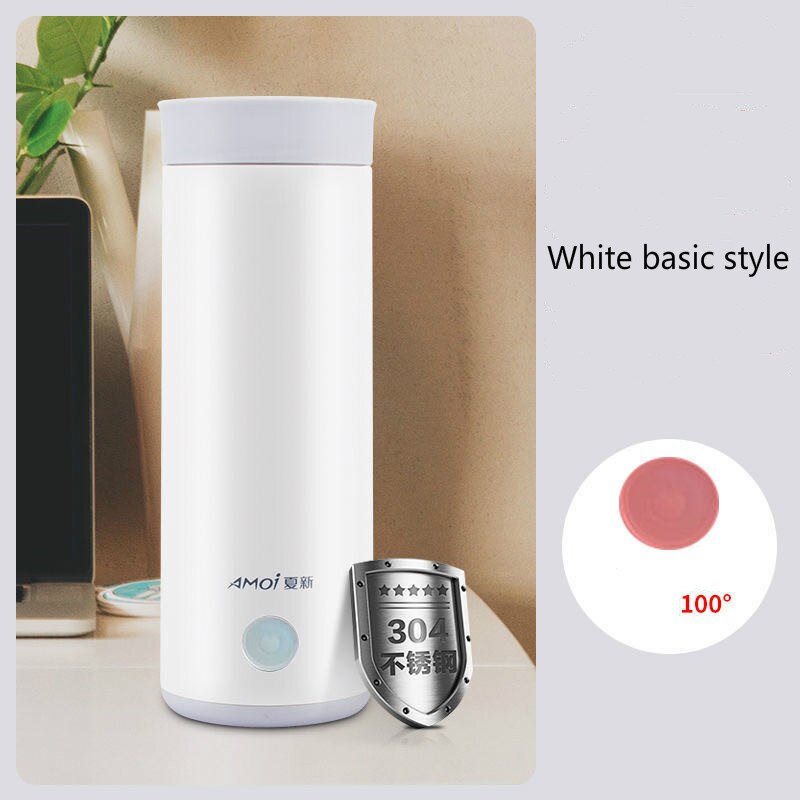 Bouteille d&#39;eau chaude électrique portable 110V ~ 240V, bouilloire de voyage, pot chauffant, tasse santé en acier inoxydable, petite tasse d&#39;eau: White basic