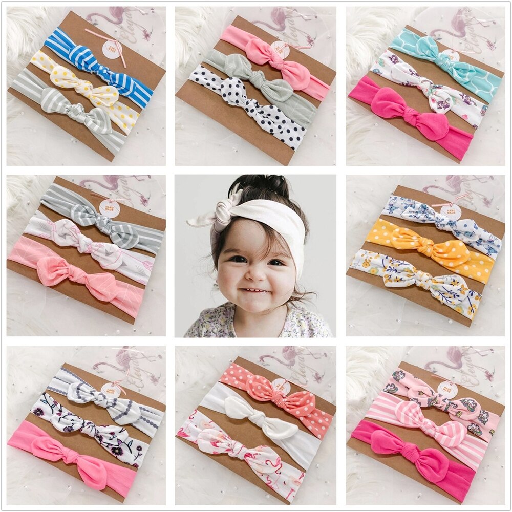 3 teile/satz Baby Stirnband Mädchen Haar Zubehör Baumwolle Kaninchen Ohr Turban Bogen Elastische Haarband Baby Prinzessin Weihnachten Schild