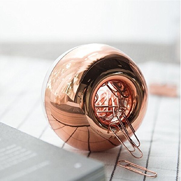 100 Paper Clips in Rose Gold Magnetic Clip Dispenser, Rose Gold Paper Clips Holder, 28mm, Rose Gold, 100 Clips Per Box