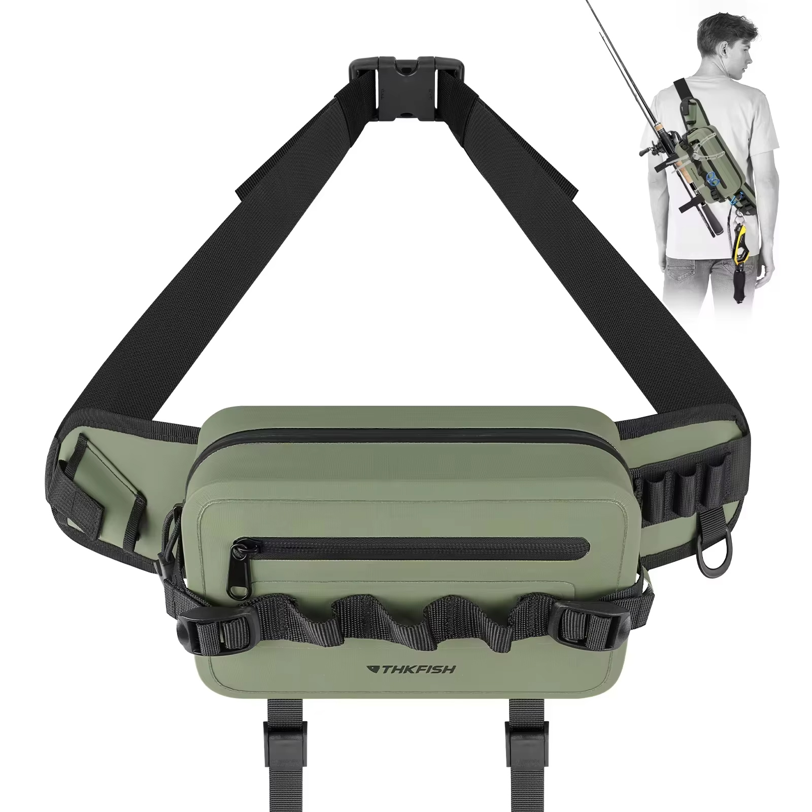 Bolsa de pesca verde multifuncional, bolsas para aparejos de pesca, almacenamiento de señuelos de peces, riñonera, bolsa para caña de pescar, mochila negra impermeable: Verde