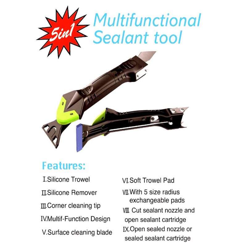5 i 1 silikonborttagare caulk finisher tätningsmedel slät skrapa injekteringsverktyg verktyg plast handverktyg set tillbehör