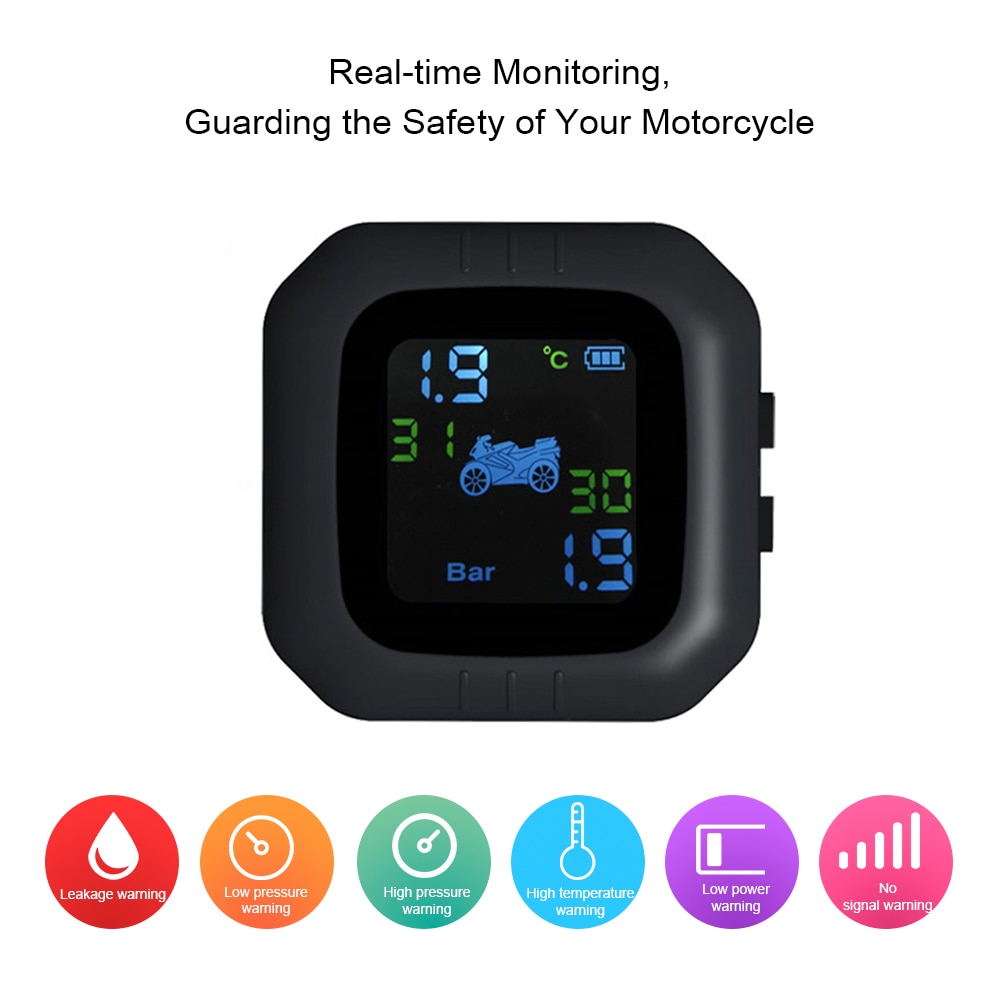 Wireless LCD Motorcycle Tire Pressure Monitoring System TPMS 2External Sensor Realtime Monitor Abnormal Alarm Moto Tyre Tool PSI