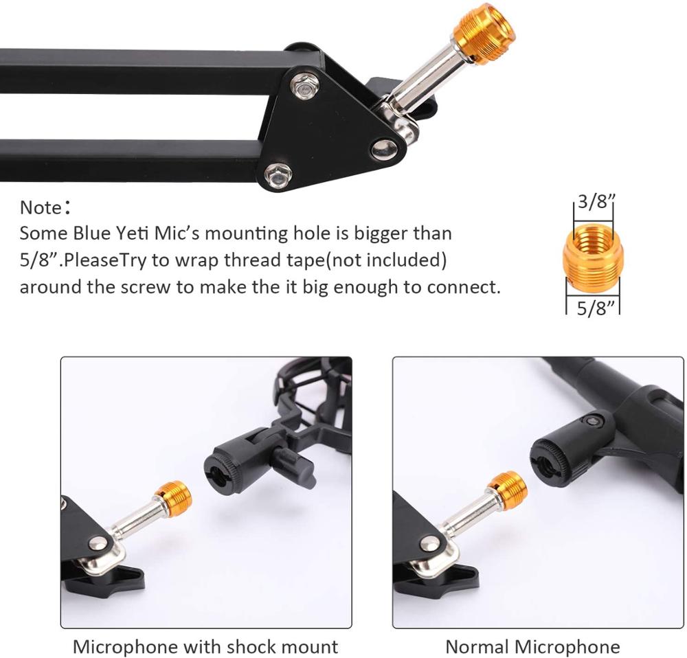 Mic Arm Stehen, Mikrofon Schreibtisch Boom Einstellbar Suspension Schere Stehen mit Telefon Halfter, Für Blau, Yeti, schneeball &Ampere; Andere Mikrofone