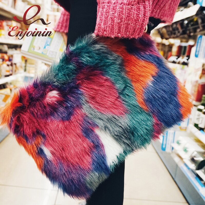 Women's Clutches Bags Lady Mixed Faux Fur Clutch Handbags Shoulder Bags Pouch Party Messenger Purse Colorful Bag