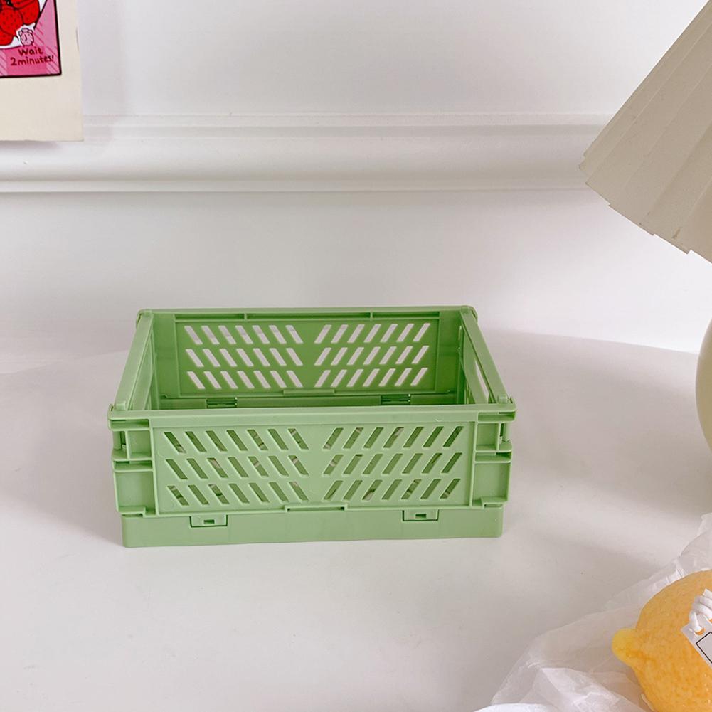 Mini Folding Plastic Storage Box Foldable Plastic Storage Case Desktop Carrying Basket: green MINI