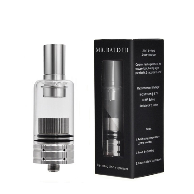 Longmada Mr Bald III Atomizer with Replacement Ceramic Coils Glass Chamber Herbal Tank for 510 Box Mod Dry Herb Vaporizer Kit