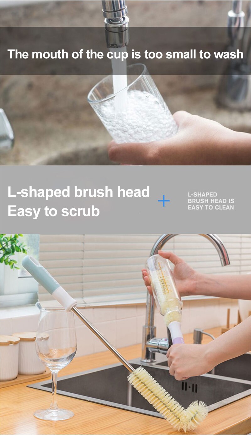 Hangable L-shaped Cup Cleaning Brush Long Handle Cleaning Cup Brush Baby Bottle Cleaning Brush Kitchen Accessories