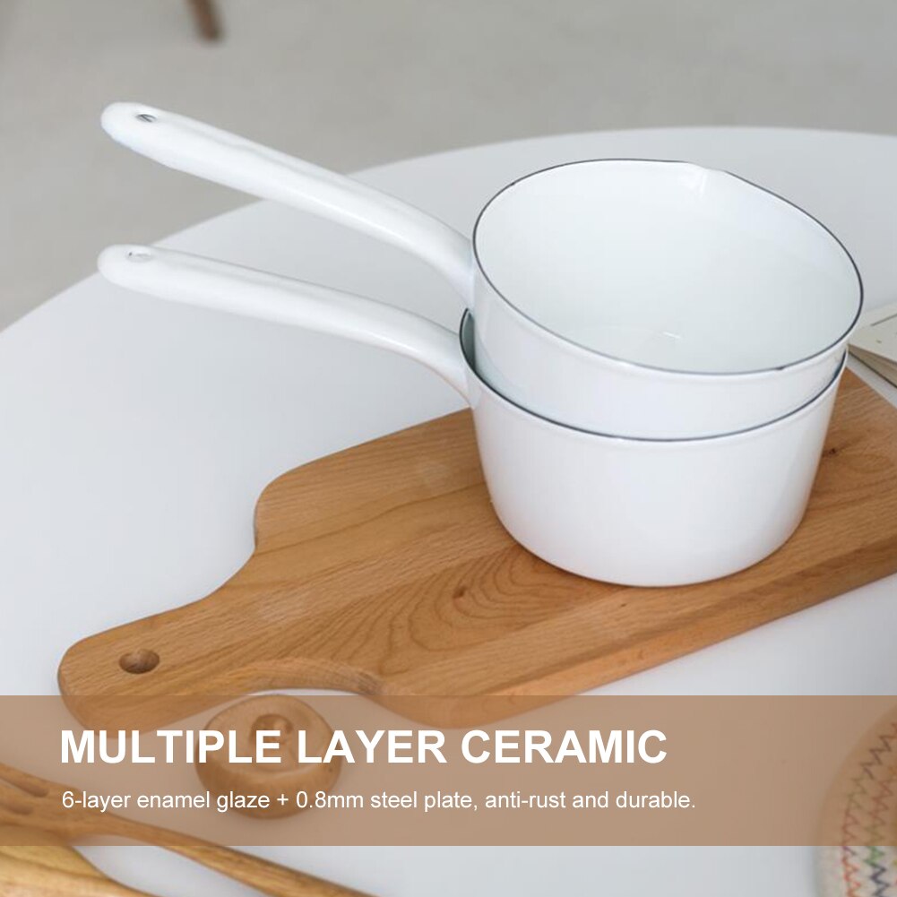 15cm Porridge Breakfast Kitchen Japanese Style Enamel Pot Gas Stove Butter Warmer Coffee Milk Boiling Saucepan Single Handle