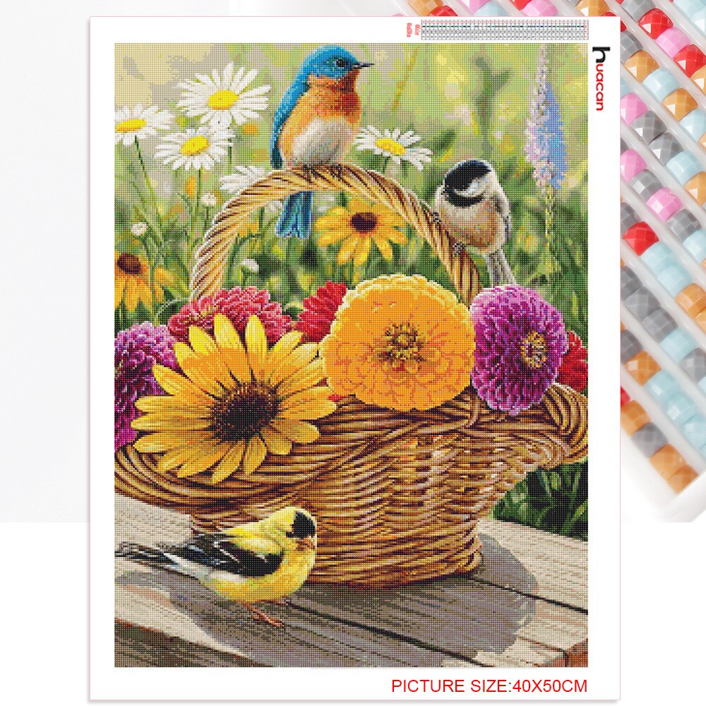 Huacan Full Diamond Embroidery Complete Kit Flower Bird Diamond Painting Landscape Decor Diamond Art Accessories