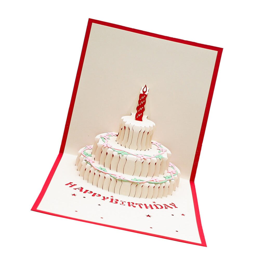 2PCS 3D Birthday Cake Greeting Cards Handmade Birthday Cake Blessing Cards (Red)