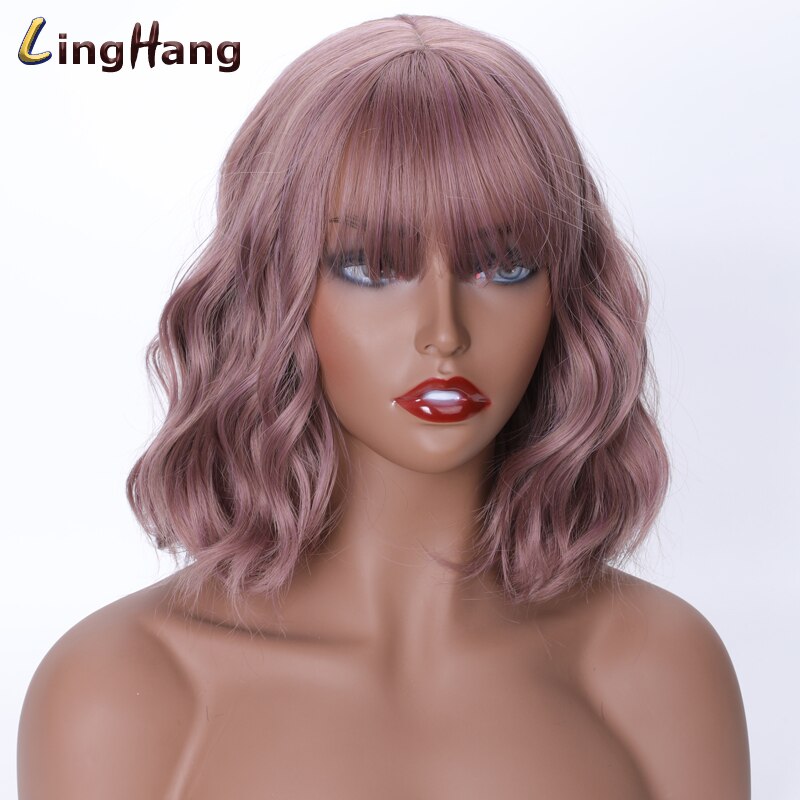 Linghang kortbølgebånd pannelugg parykk 15 farger høytemperatur syntetisk parykk egnet til hvite/svarte kvinner: 612-68-361