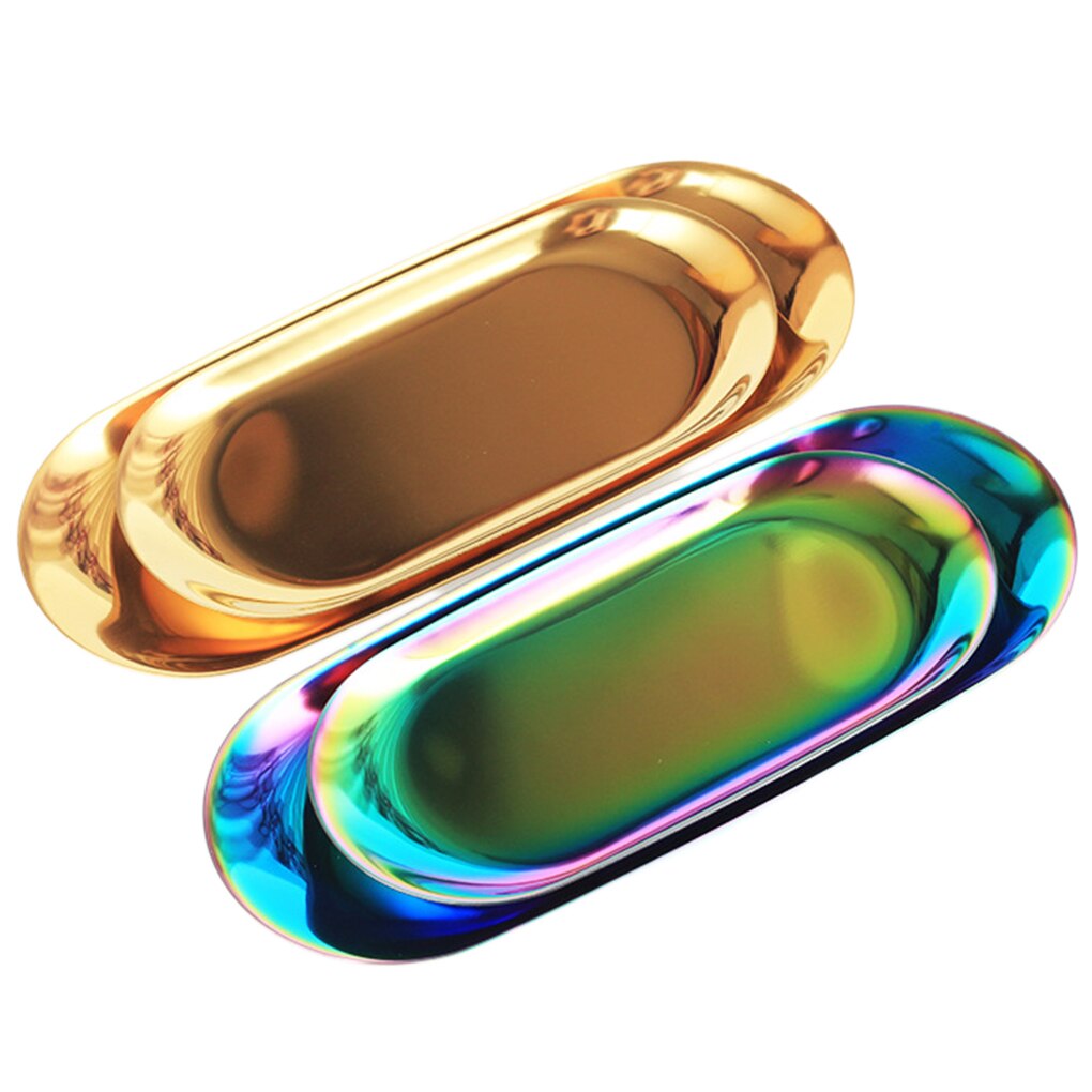 Metal Storage Tray Towel Plate Oval Stainless Steel Jewelry Tray Small Items Dessert Dish Plate Decorative Article