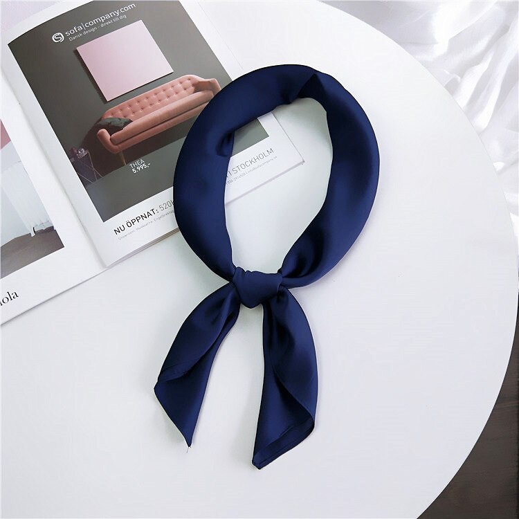 Écharpe en Satin pour femmes | Foulard cheveux kerchef, couleur unie, foulard cheveux, mouchoir, petites écharpes de cou, femmes 70cm, Scaves de bandeau pour dames: Navy